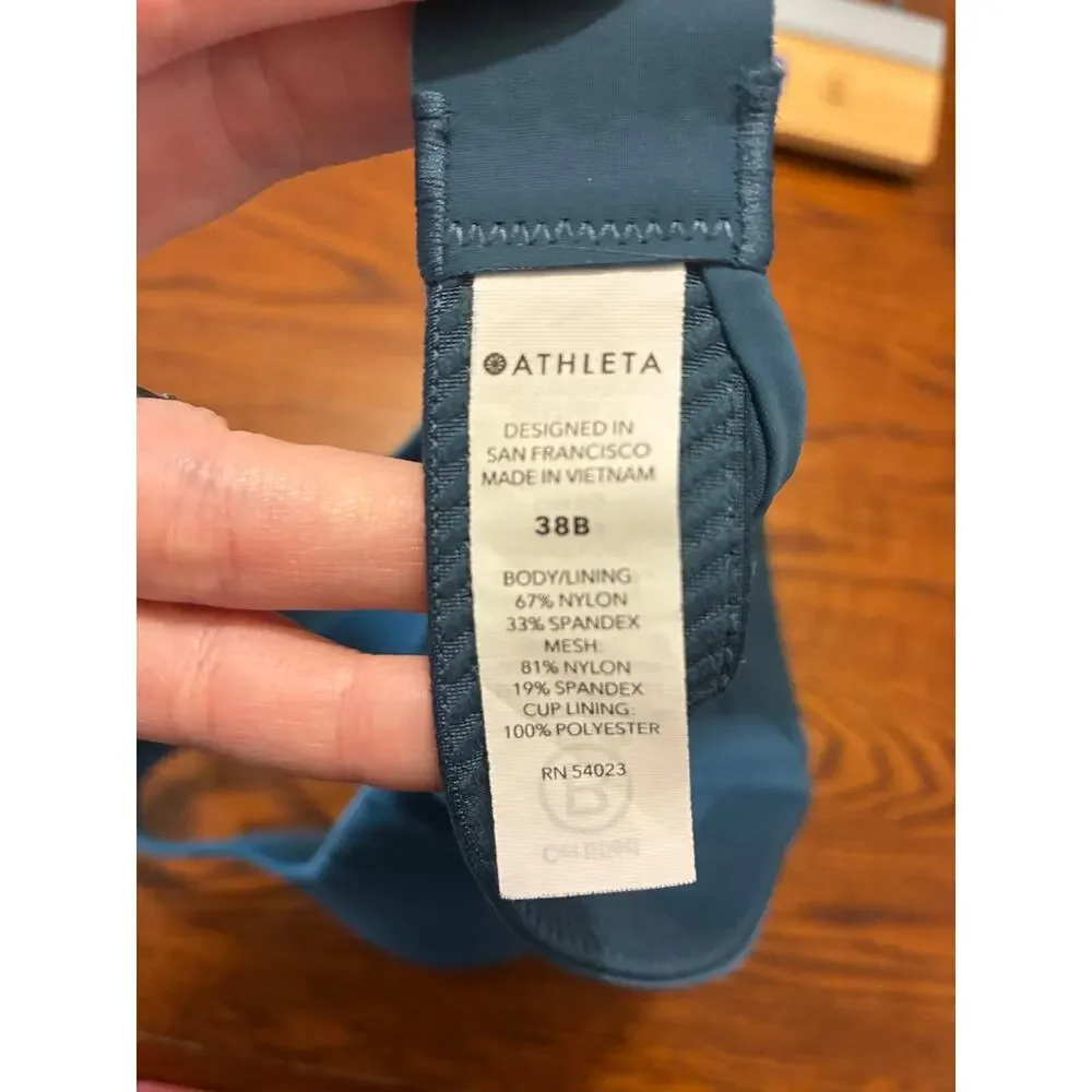 Athleta Advance Zip Front Bra Teal Blue High Impact Women's 38B